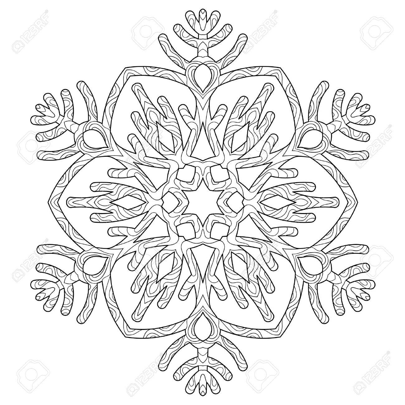hand drawn antistress snowflake tracery template in zentangle