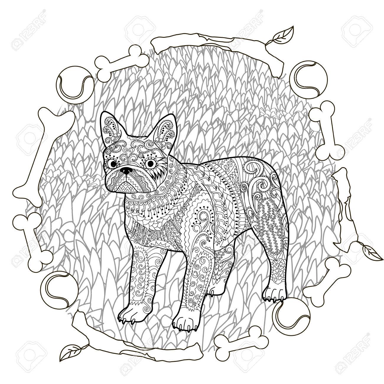 Tatouage Bouledogue Fran§ais Tatouage Bouledogue Fran§ais pour haut détail motif bouledogue fran§ais dans le style zentangle