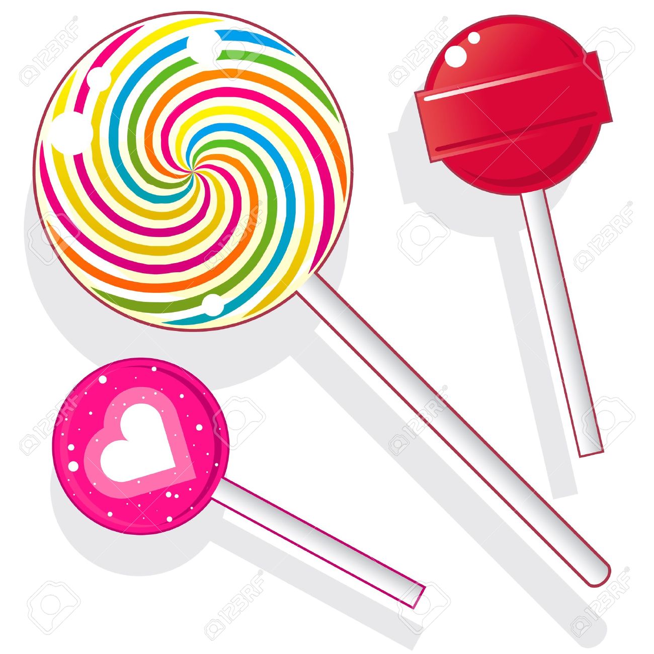 Lollipops and suckers. Vector candy set includes spherical lolly pops as well as round swirl pop. - 11575015 Lollipops and suckers. Vector candy set includes spherical lolly pops as well as round swirl pop. - 11575015