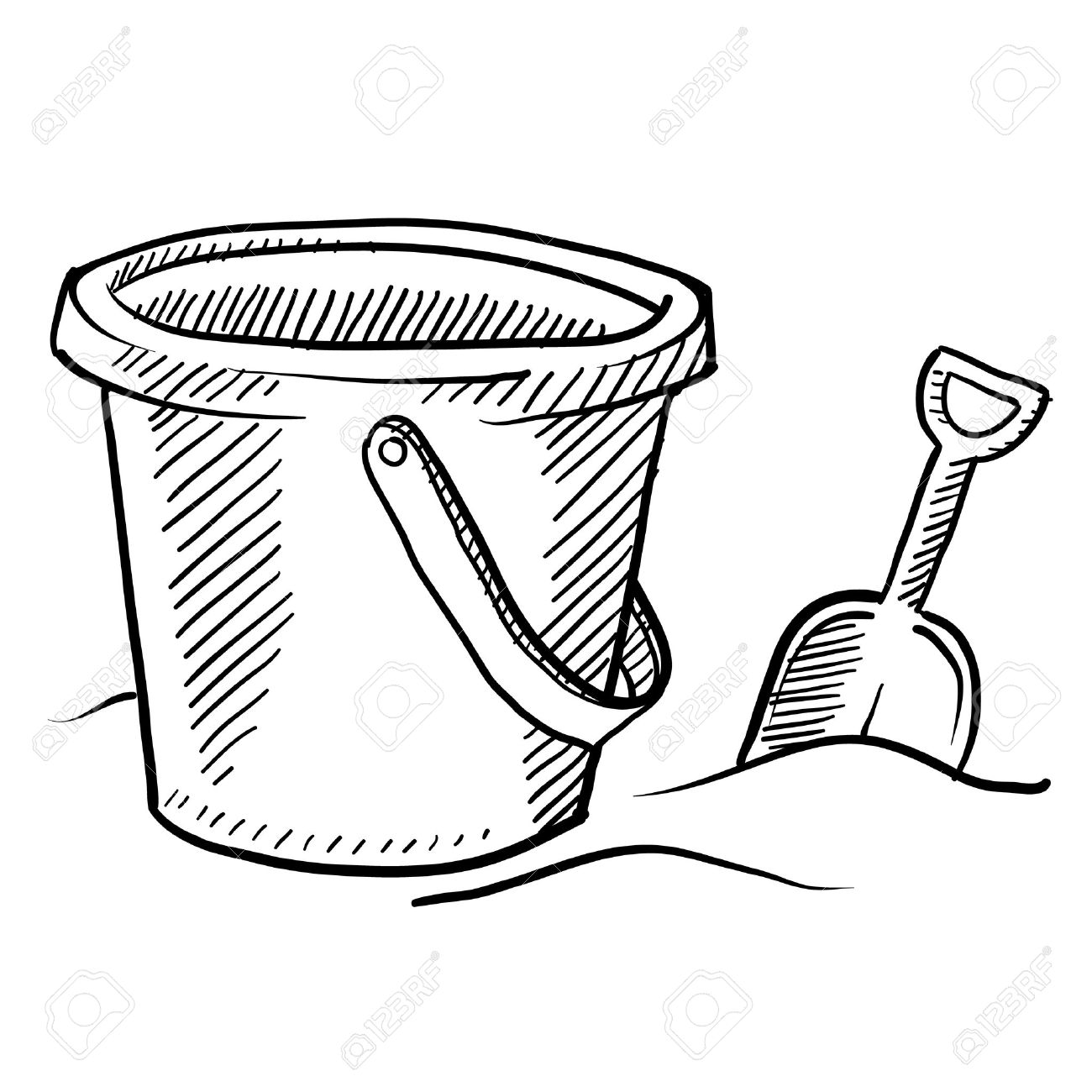 doodle style children's beach sand castle bucket and shovel in doodle style children's beach sand castle bucket and shovel in