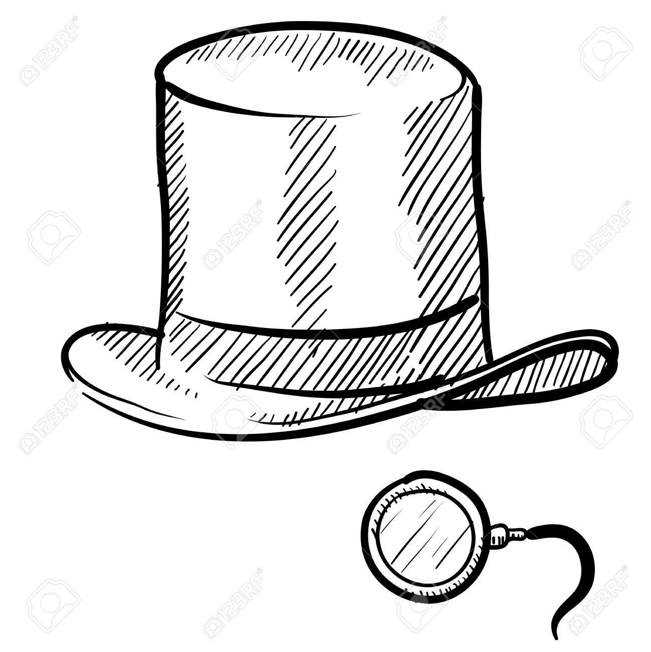 doodle style rich mans top hat and monocle in vector format stock hat format
