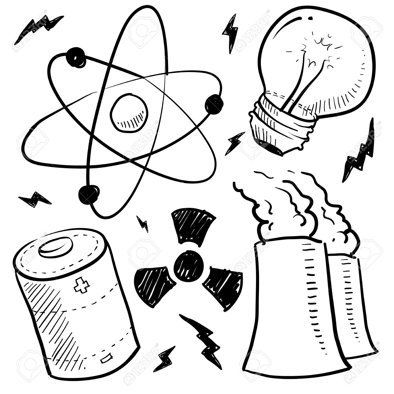 doodle style nuclear energy or power sketch in vector format vector images format