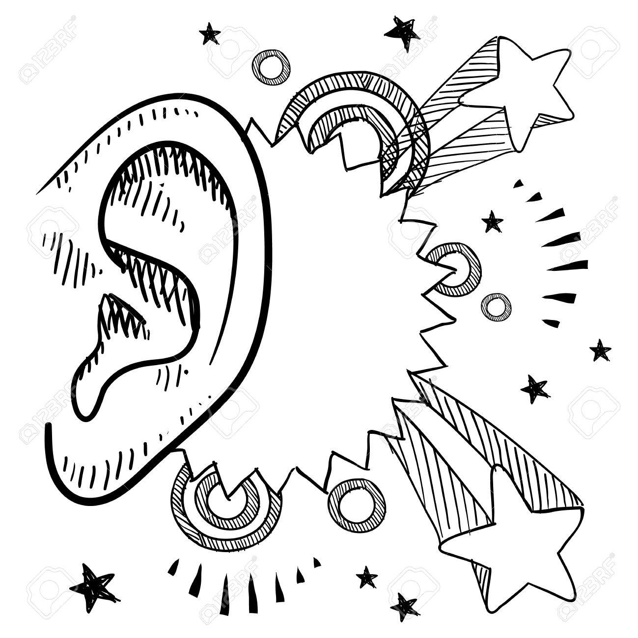 落書きのスタイルの音楽をポップ爆発イラスト ベクター形式で耳を満たしています のイラスト素材 ベクタ Image