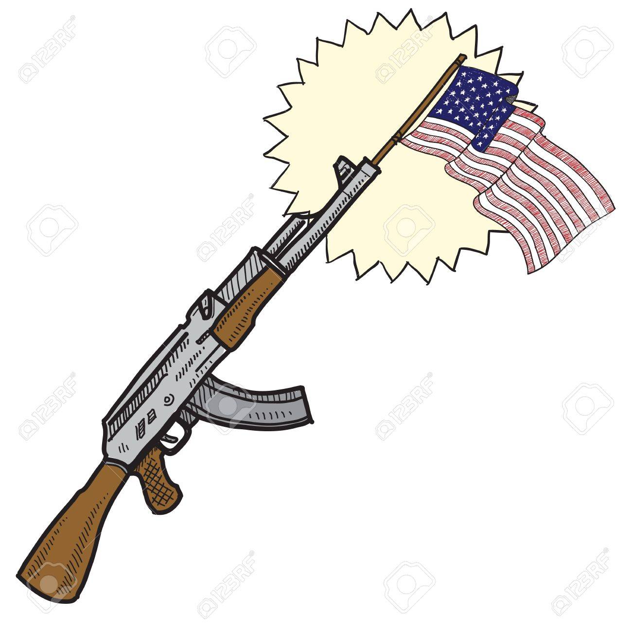 落書きスタイル アメリカ大好き突撃ライフルし ベクトル図を武器フォーマットが含まれています銃とアメリカの国旗 の写真素材 画像素材 Image