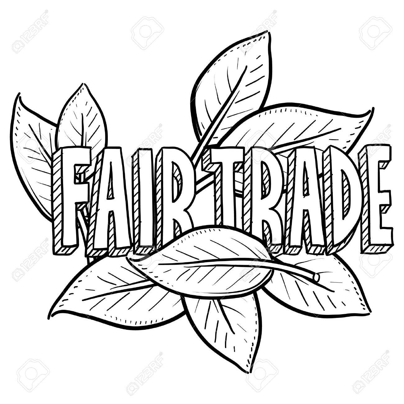 落書きスタイル フェア トレード食品イラスト ベクター形式でテキストが含まれています 葉 の写真素材 画像素材 Image