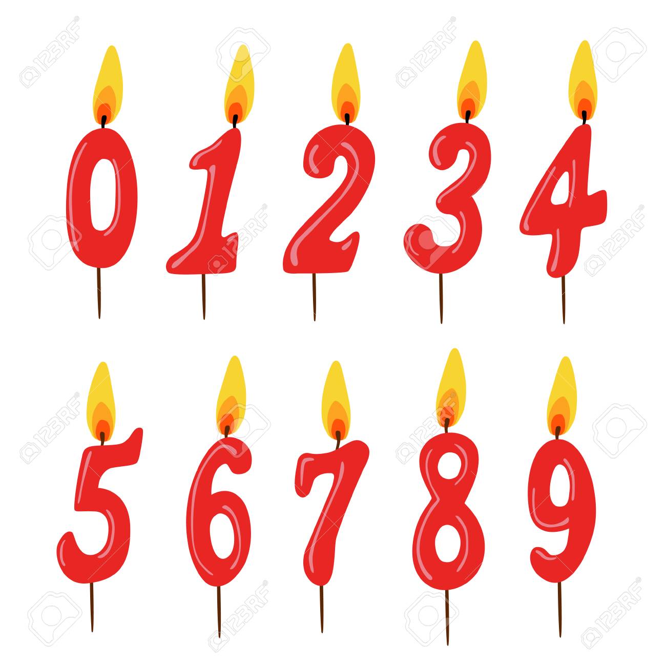 Set Of Red Birthday Candles Numbers Vector Illustration Royalty Free Cliparts Vectors And Stock Illustration Image