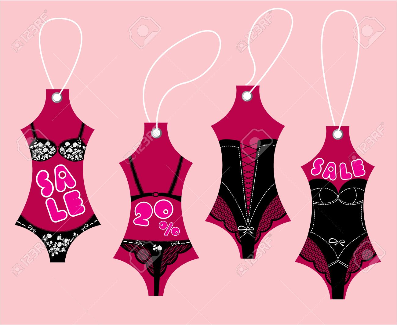 Juego De Colección De Interior Para Mujer - Lenceria Vendimia - Etiquetas De La Venta Ilustraciones Svg, Vectoriales, Clip Art Vectorizado Libre De Derechos. Image 17451774.