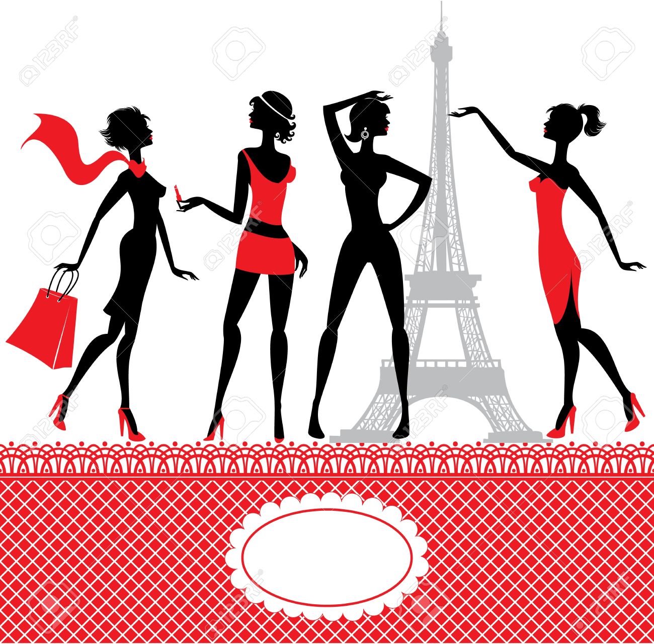 白地におしゃれな女の子のシルエットのセット のイラスト素材 ベクタ Image