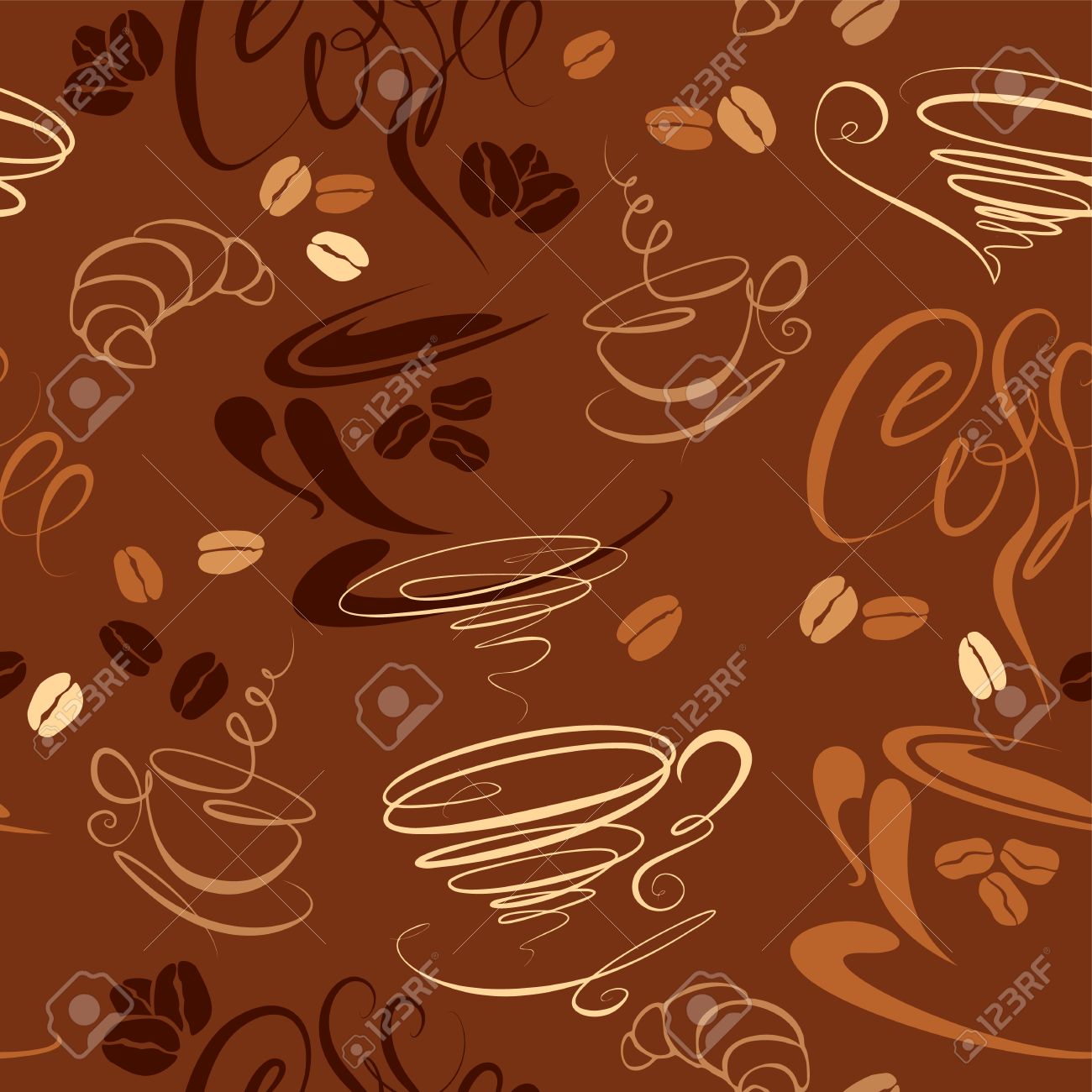 Seamless Pattern With Coffee Cups, Beans, Croissant, Calligraphic Text  COFFEE. Background Design For Cafe Or Restaurant Menu. Royalty Free SVG,  Cliparts, Vectors, And Stock Illustration. Image 24756313.