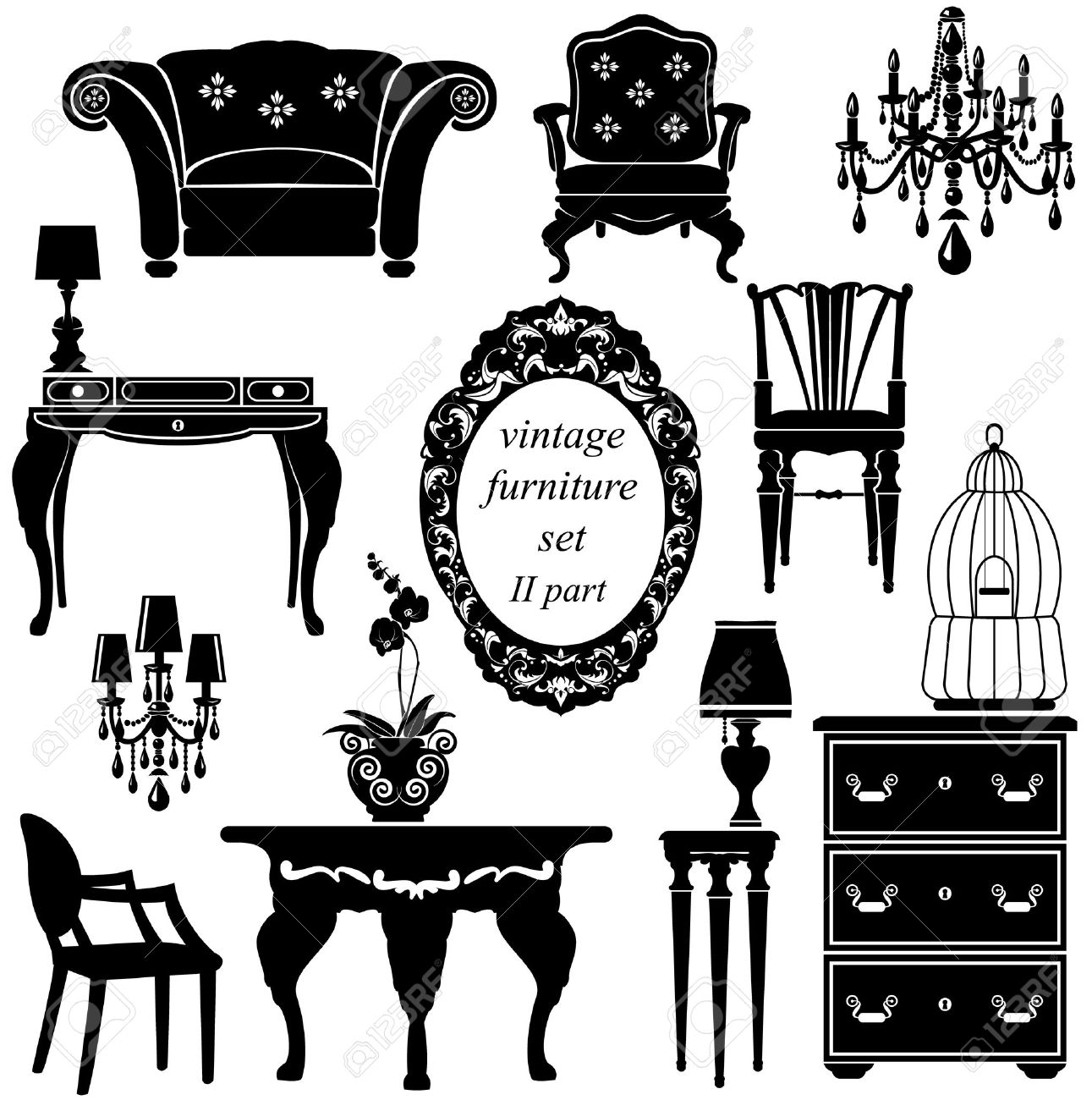 Set Of Antique Furniture - Isolated Black Silhouettes Royalty Free Set of antique furniture - isolated black silhouettes Stock Vector - 27580289 - Set Of Antique Furniture - Isolated Black Silhouettes Royalty Free