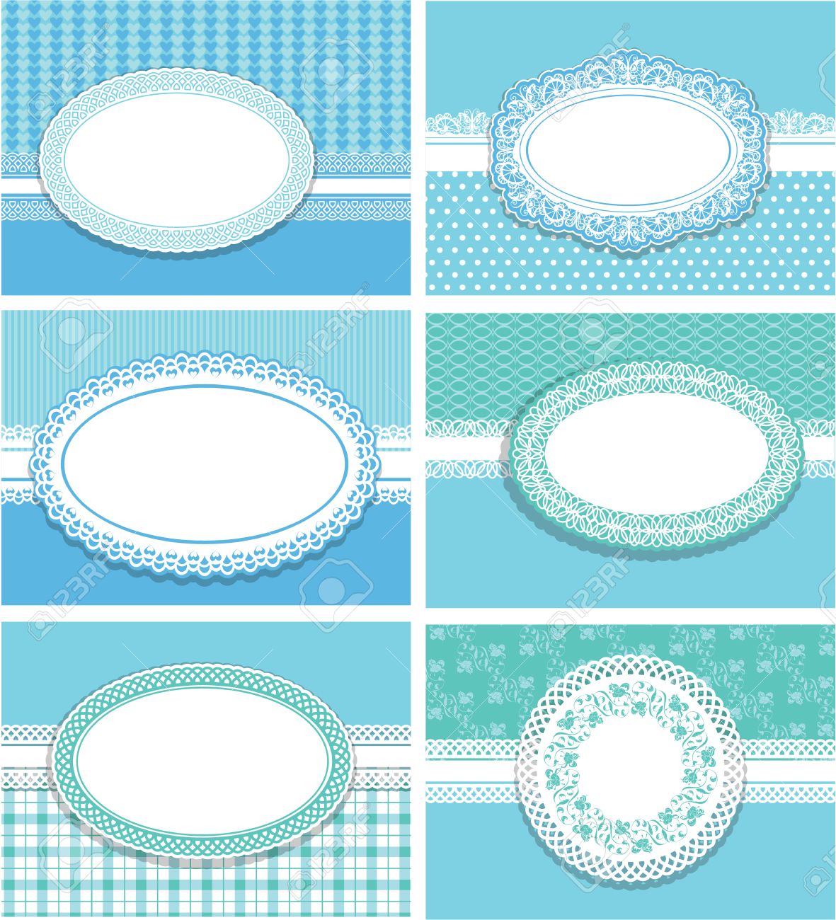 Jeu De Cartes D Invitation Horizontales Pour L Anniversaire Mariage Bebe Douche Etc Et Les Etiquettes Avec Des Cadres De Dentelle Ovales De Couleur Bleue La Conception Pour Les Garcons Clip Art Libres