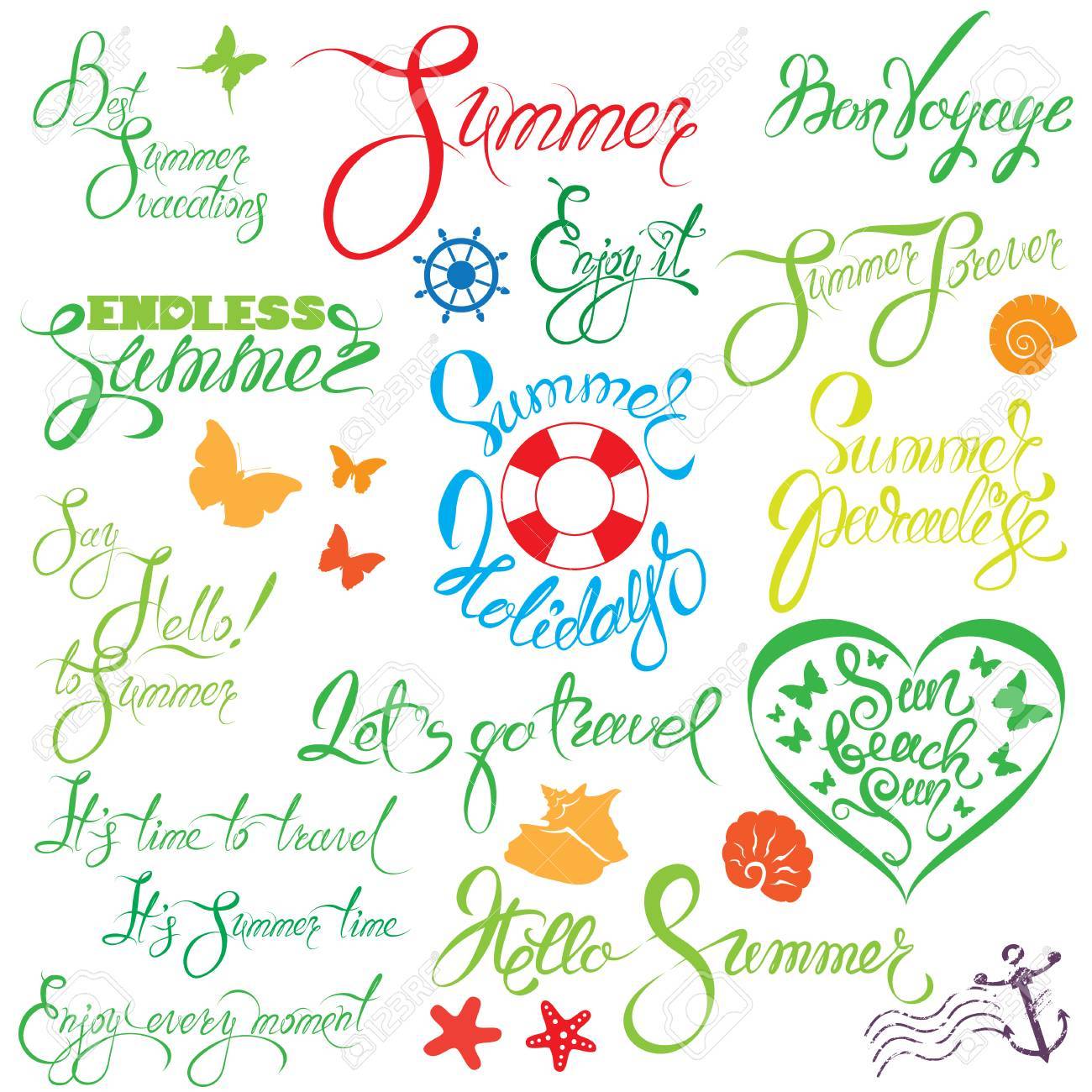 Set Of Handwritten Text Endless Summer Enjoy It Let S Go Travel Royalty Free Cliparts Vectors And Stock Illustration Image 55601399
