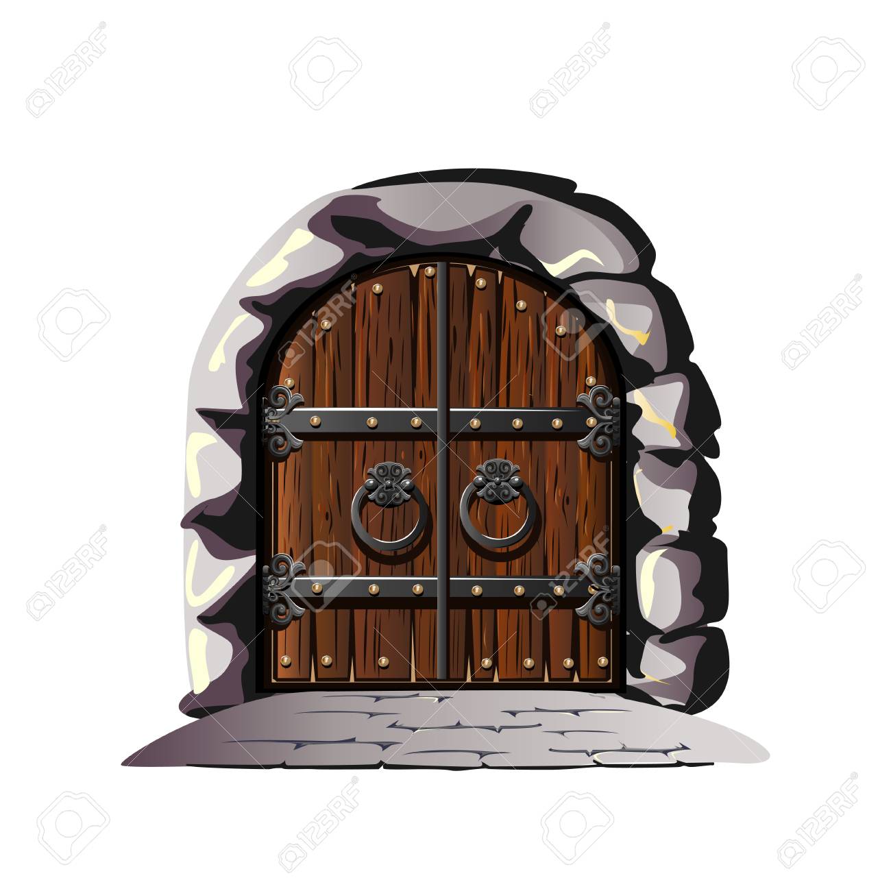 Ancient gate decorated with iron. Cartoon style. Vector illustration - 104310826 Ancient gate decorated with iron. Cartoon style. Vector illustration - 104310826