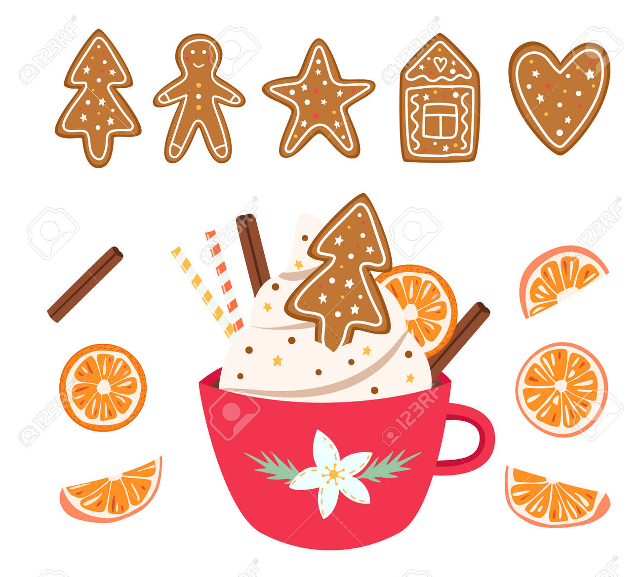 Watercolor Christmas Cocoa \u0026 Cookies Clipart – Festive Holiday Treats PNG,  Digital Download, image size:1300x1170