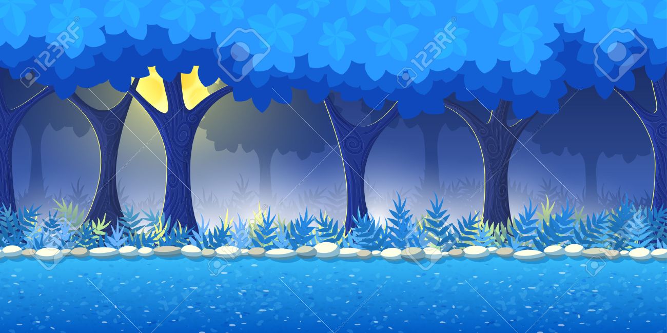 night forest game background for 2d game application vector