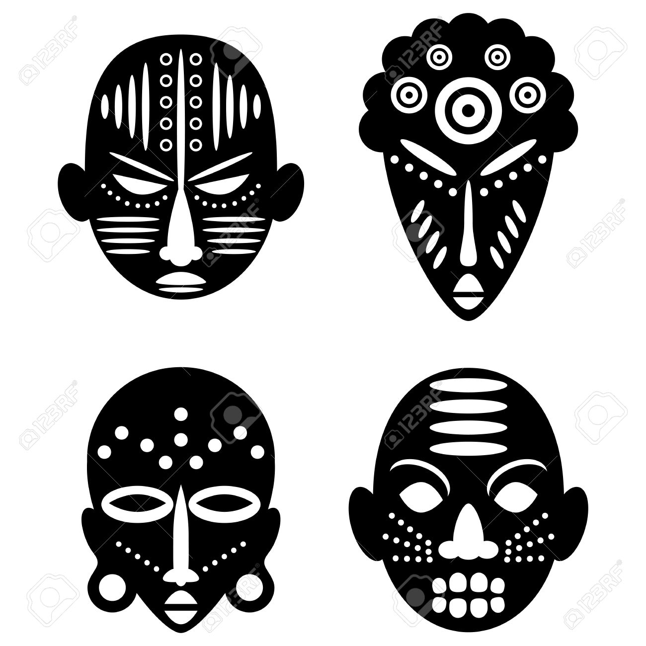 african masks isolated on white vector icons for tribal designs