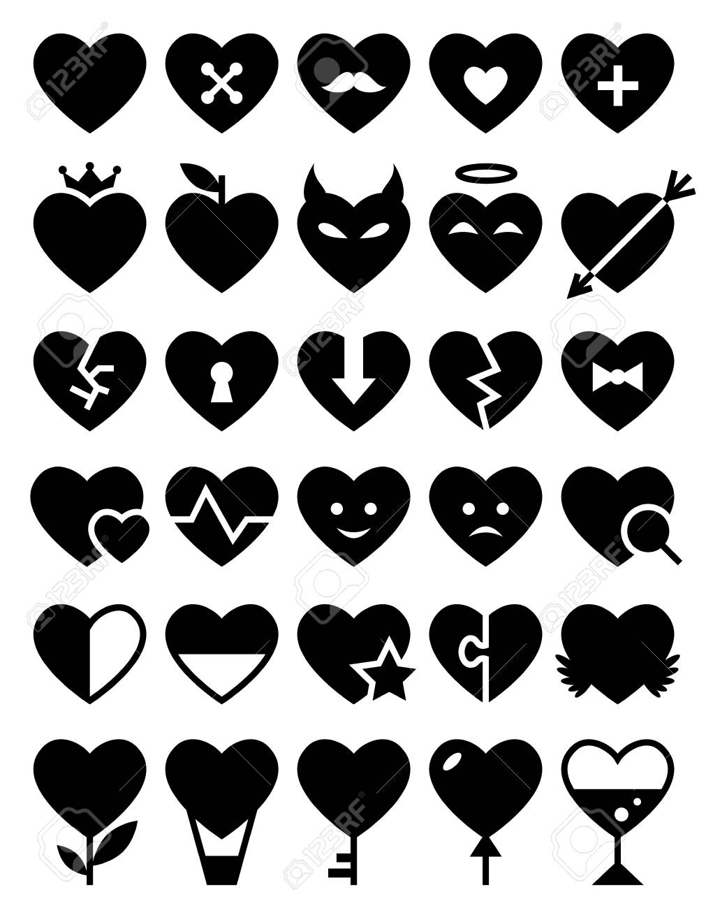 ハートのアイコンを設定します ベクトル ロマンチックなシンボル フラット スタイルのシルエット のイラスト素材 ベクタ Image