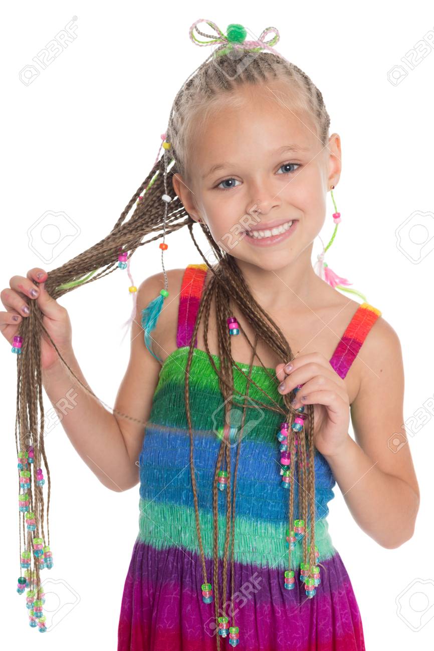 Cute Little Girl With Dreadlocks In Her Hands