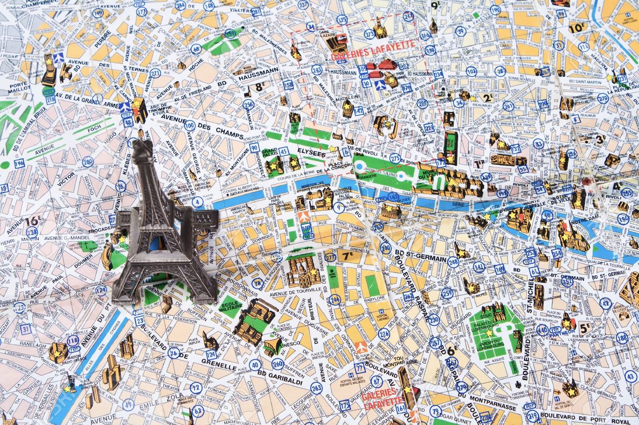 eiffel tower on a map of paris stock photo 11514697