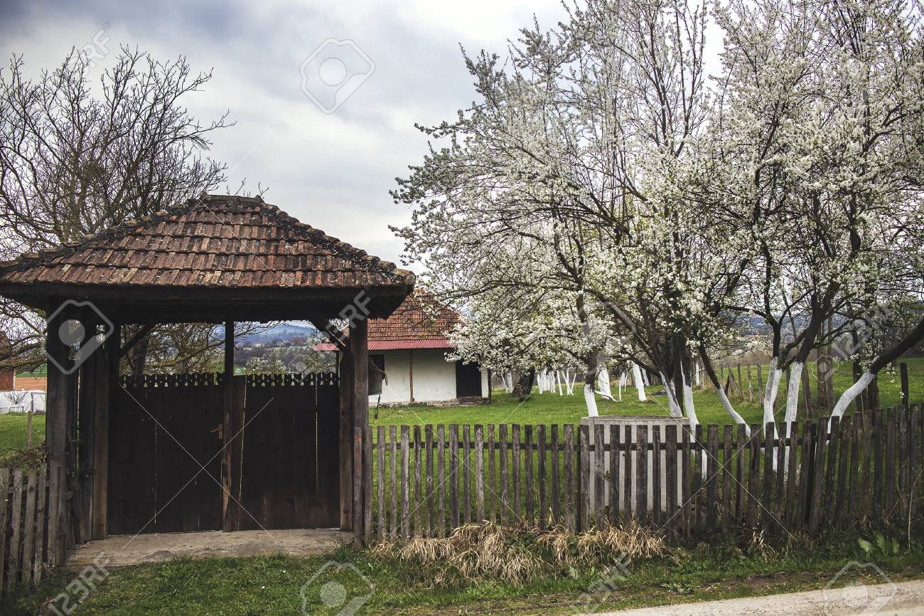 wooden gate to an old farmstead retro stock photo picture and