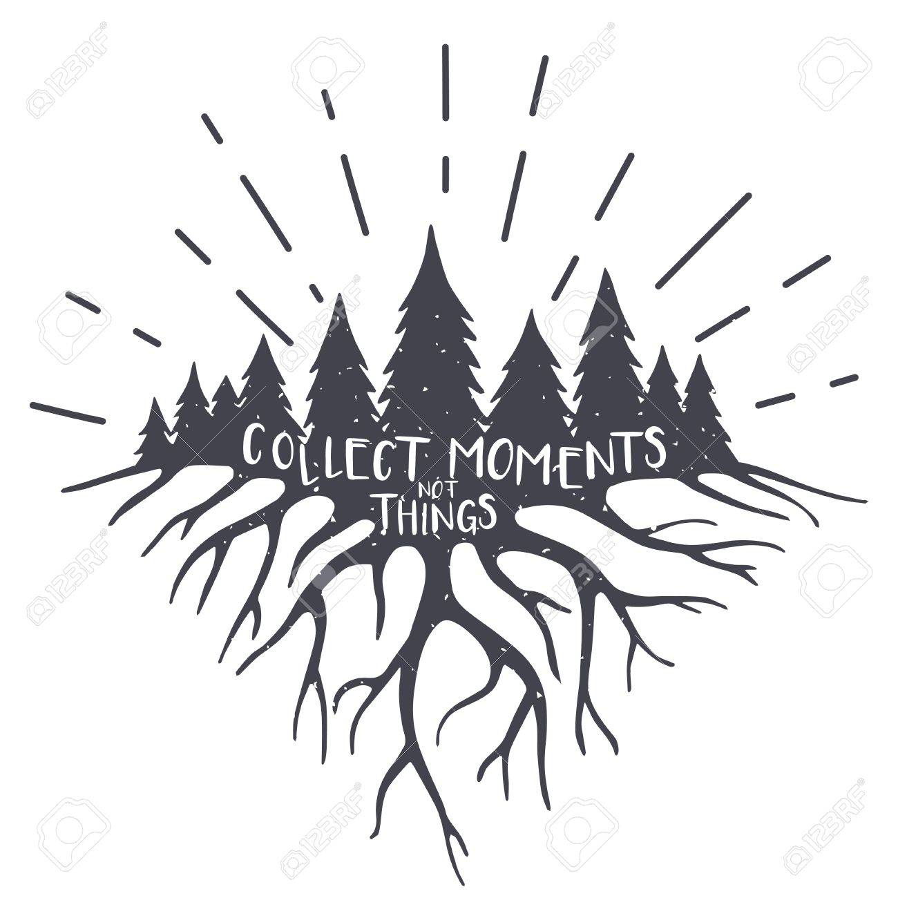 vintage vector illustration with forest roots and quote collect