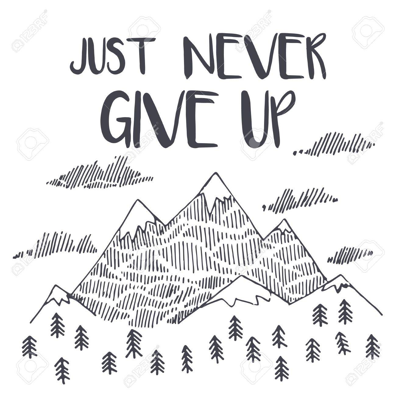 テクスチャとベクター山 引用の図をスケッチします ちょうど決してあきらめない のイラスト素材 ベクタ Image