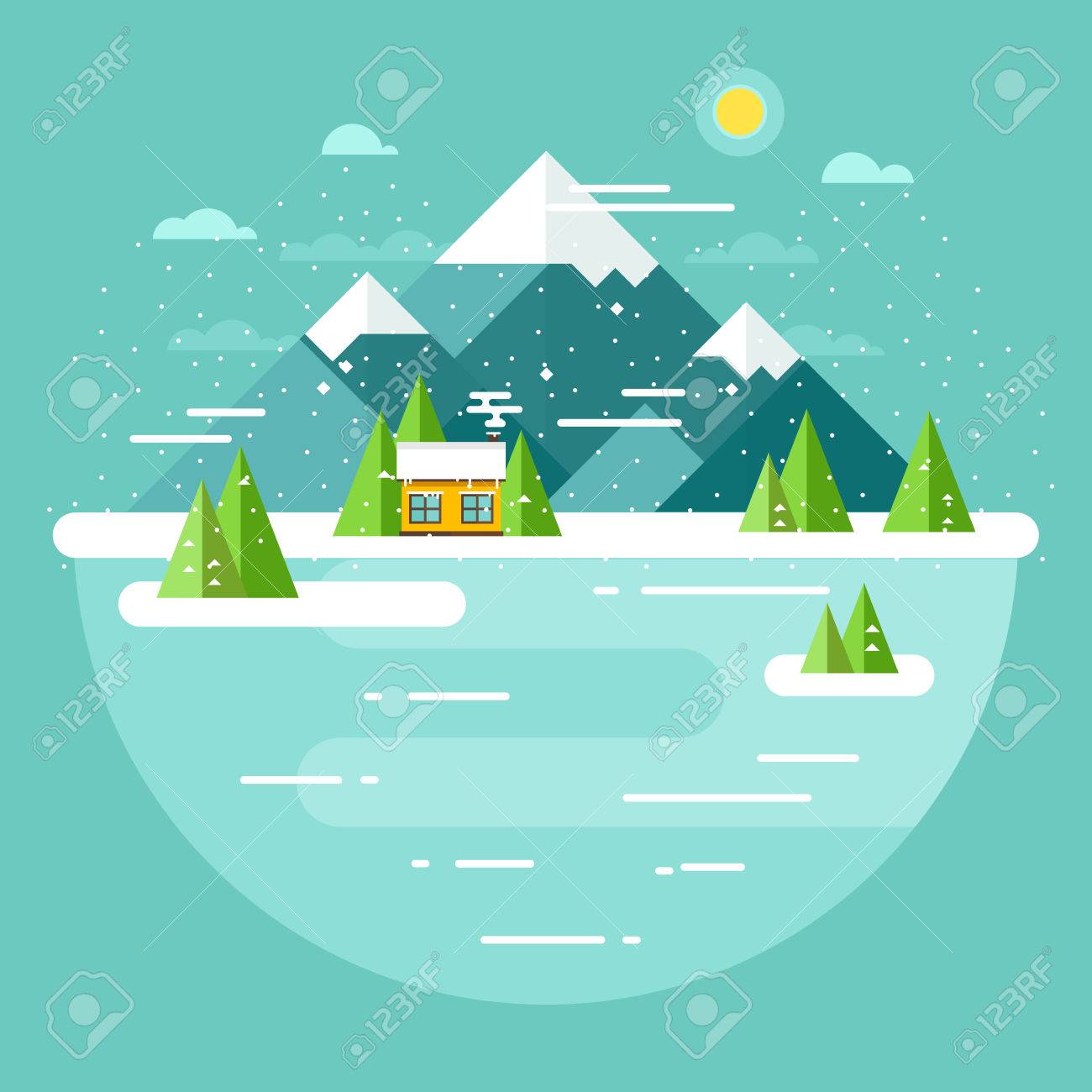 ベクター冬の風景 山のイラスト フラットなデザイン 自然の背景 のイラスト素材 ベクタ Image 6755