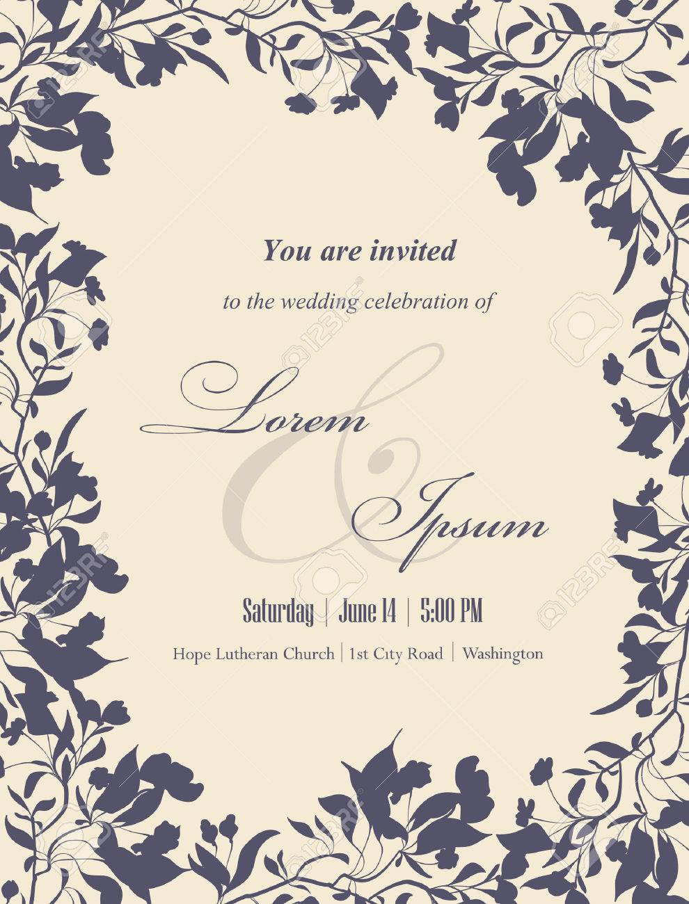 Wedding invitation cards with floral elements. Floral frame and place for your text. Use for invitations, announcement cards. Vector illustration. - 35045255 Wedding invitation cards with floral elements. Floral frame and place for your text. Use for invitations, announcement cards. Vector illustration. - 35045255