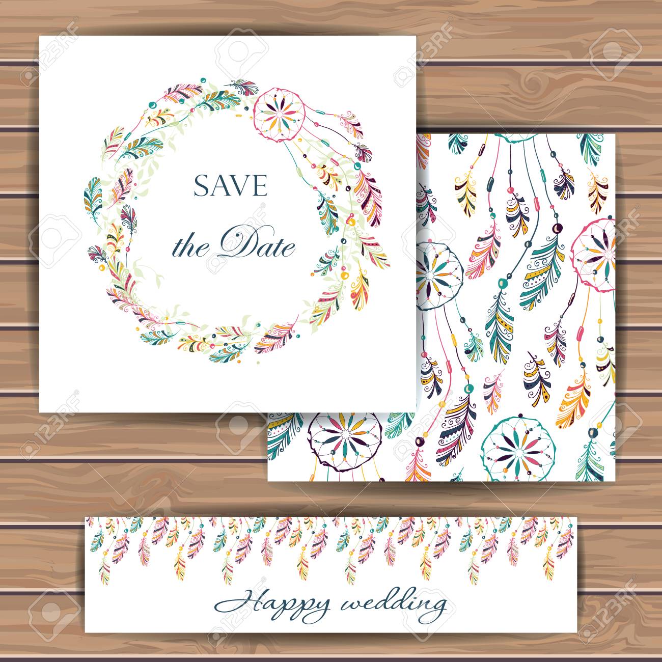 Greeting Cards With Dream Catcher Hand Drawn Design For Save