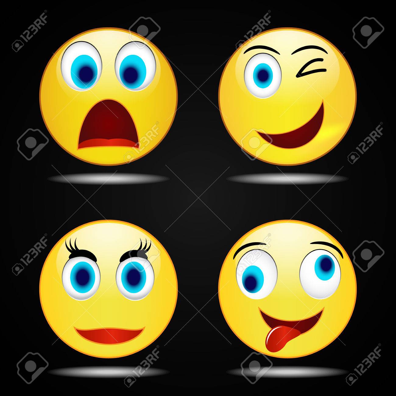 笑顔笑顔黄色アイコン ベクトル 面白いを設定します のイラスト素材 ベクタ Image