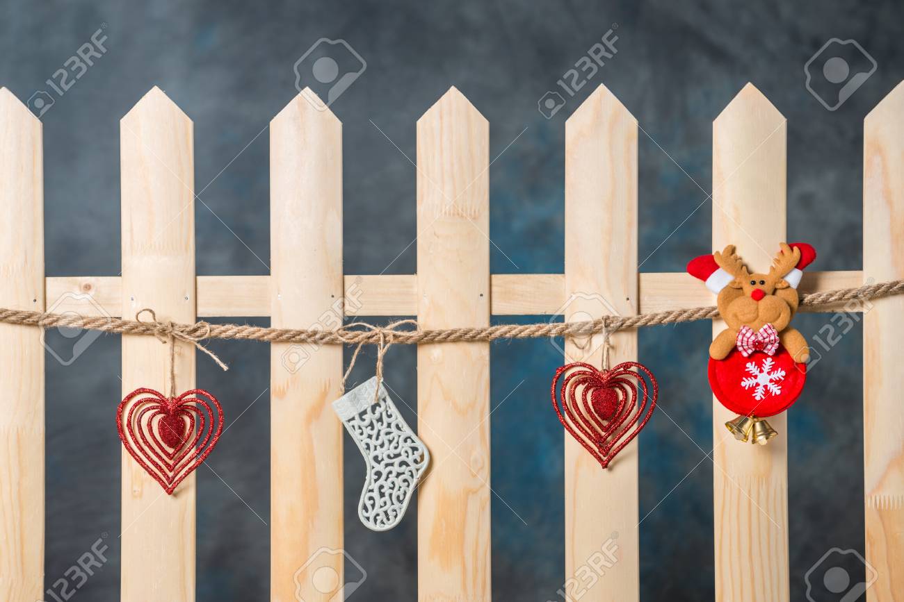 Beautiful Christmas Toy On A Wooden Fence Decorations For The Stock Photo Picture And Royalty Free Image Image 66152975