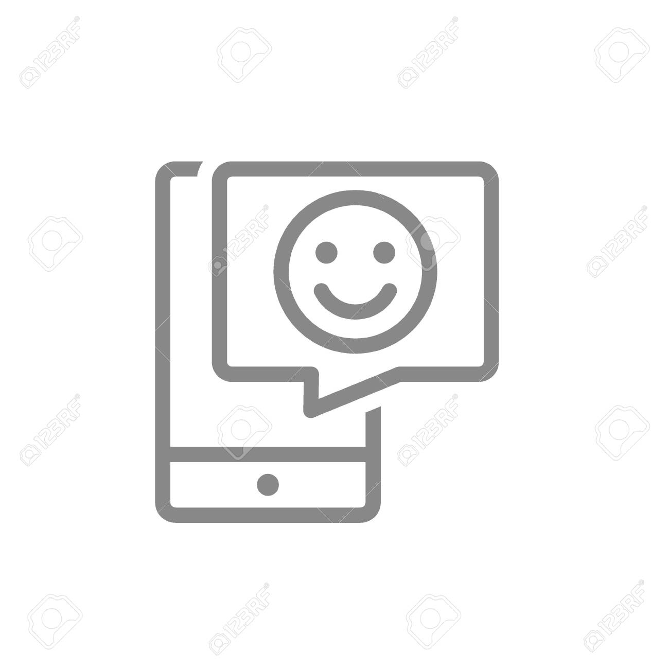 smartphone with happy face in speech bubble line icon client royalty free cliparts vectors and stock illustration image 142970097 smartphone with happy face in speech bubble line icon client