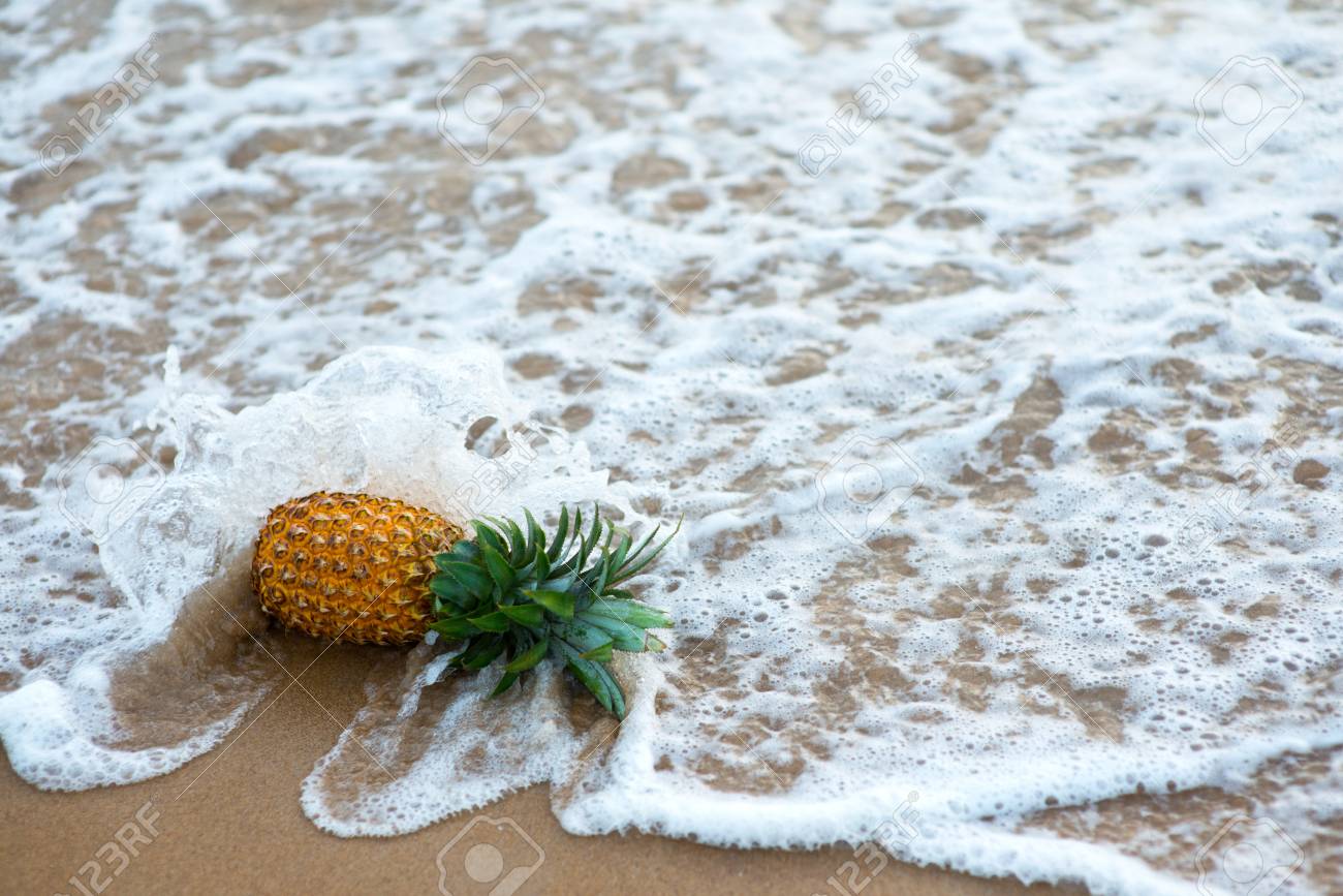 海の波によって落ちた砂浜のパイナップル の写真素材 画像素材 Image