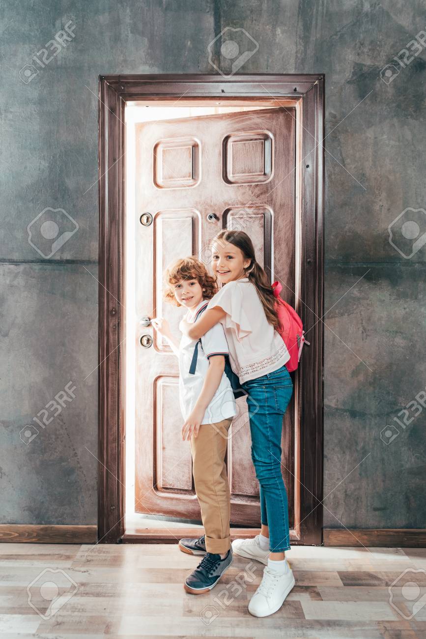 adorable kids walking through