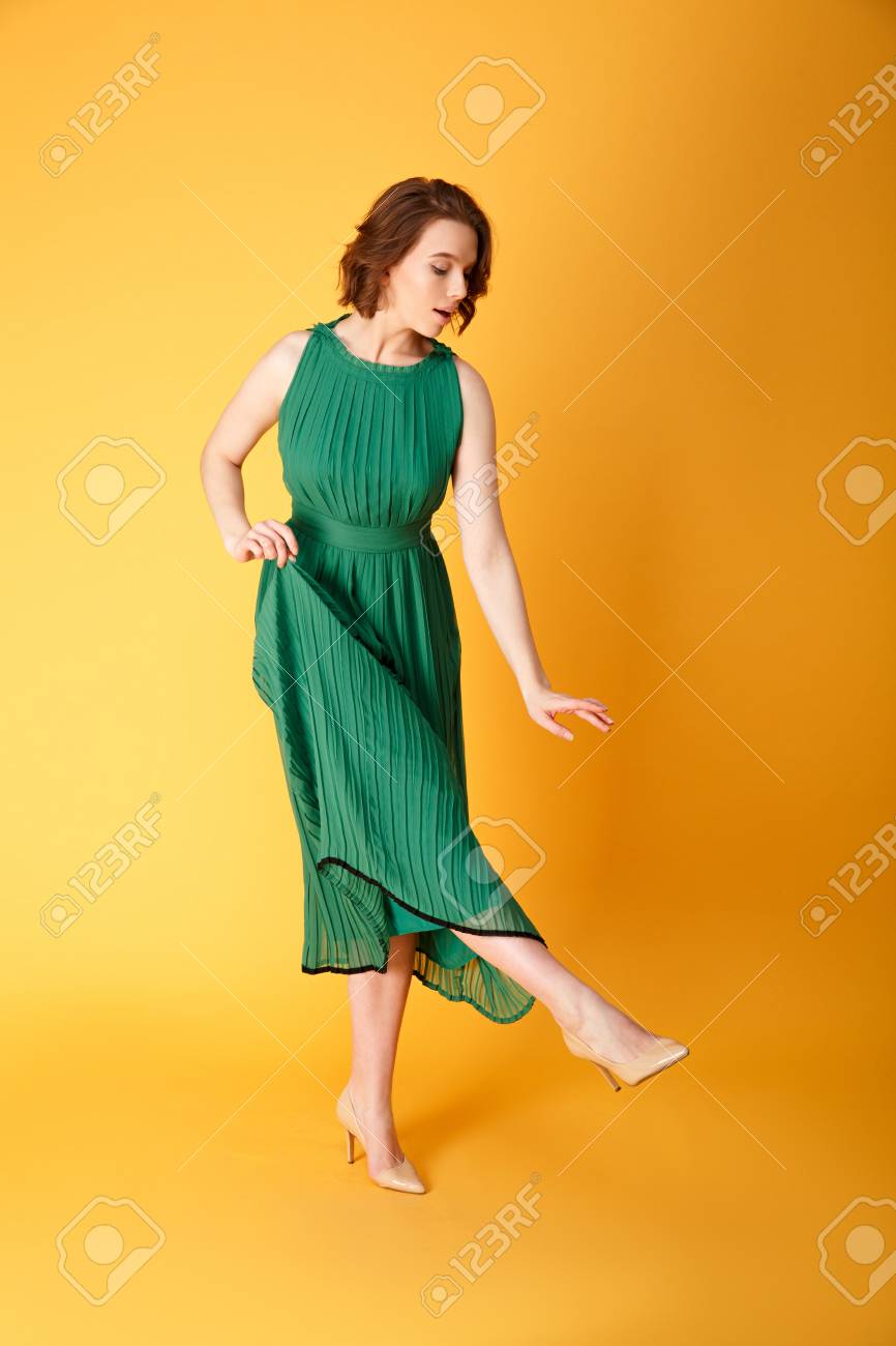 green orange dress