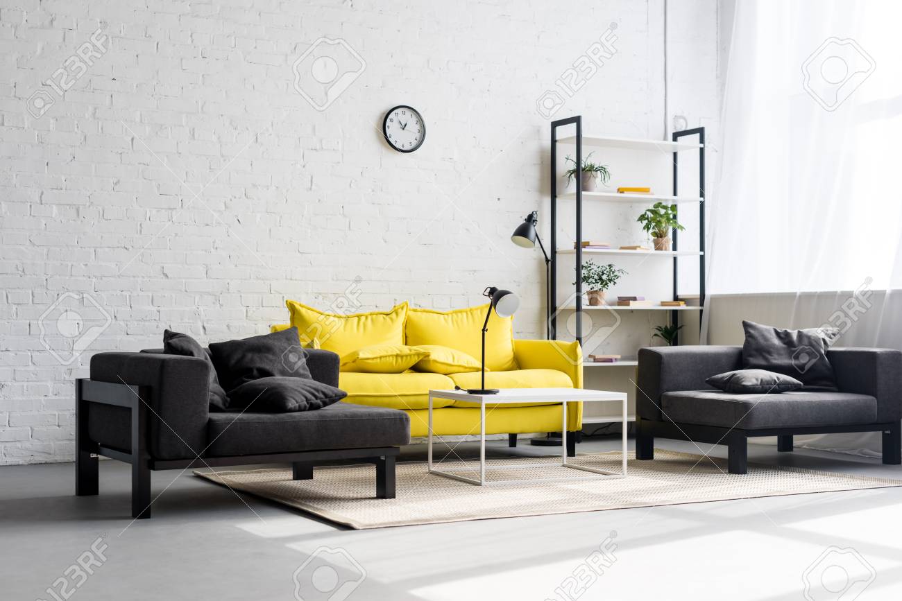 interior of stylish living room with white walls - 111693398 interior of stylish living room with white walls - 111693398