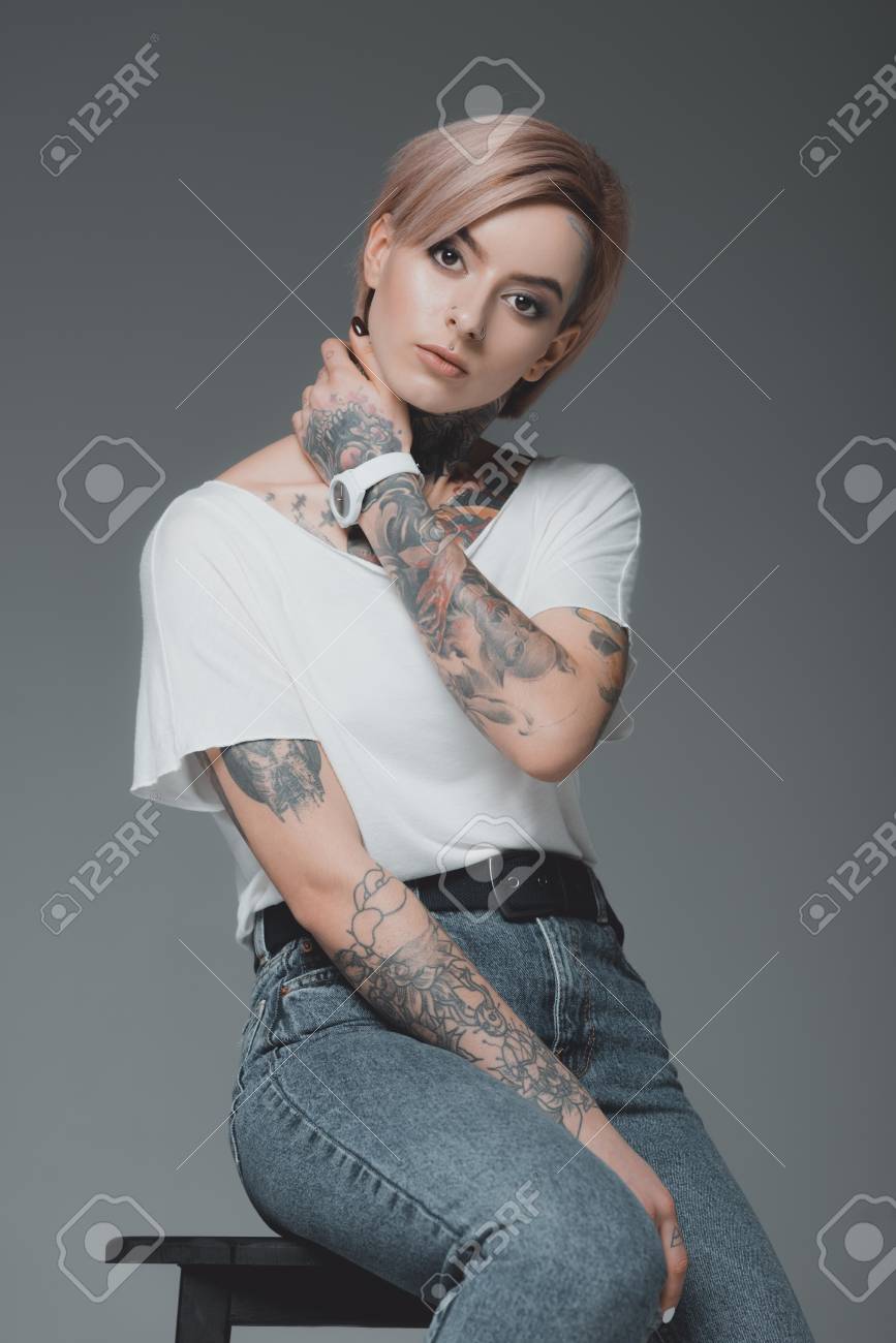 Girl On Stool White T Shirt