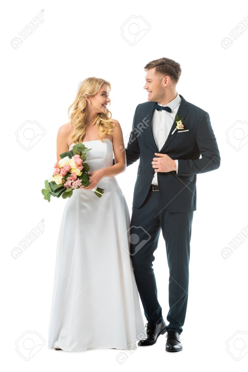 wedding dress and groom suit