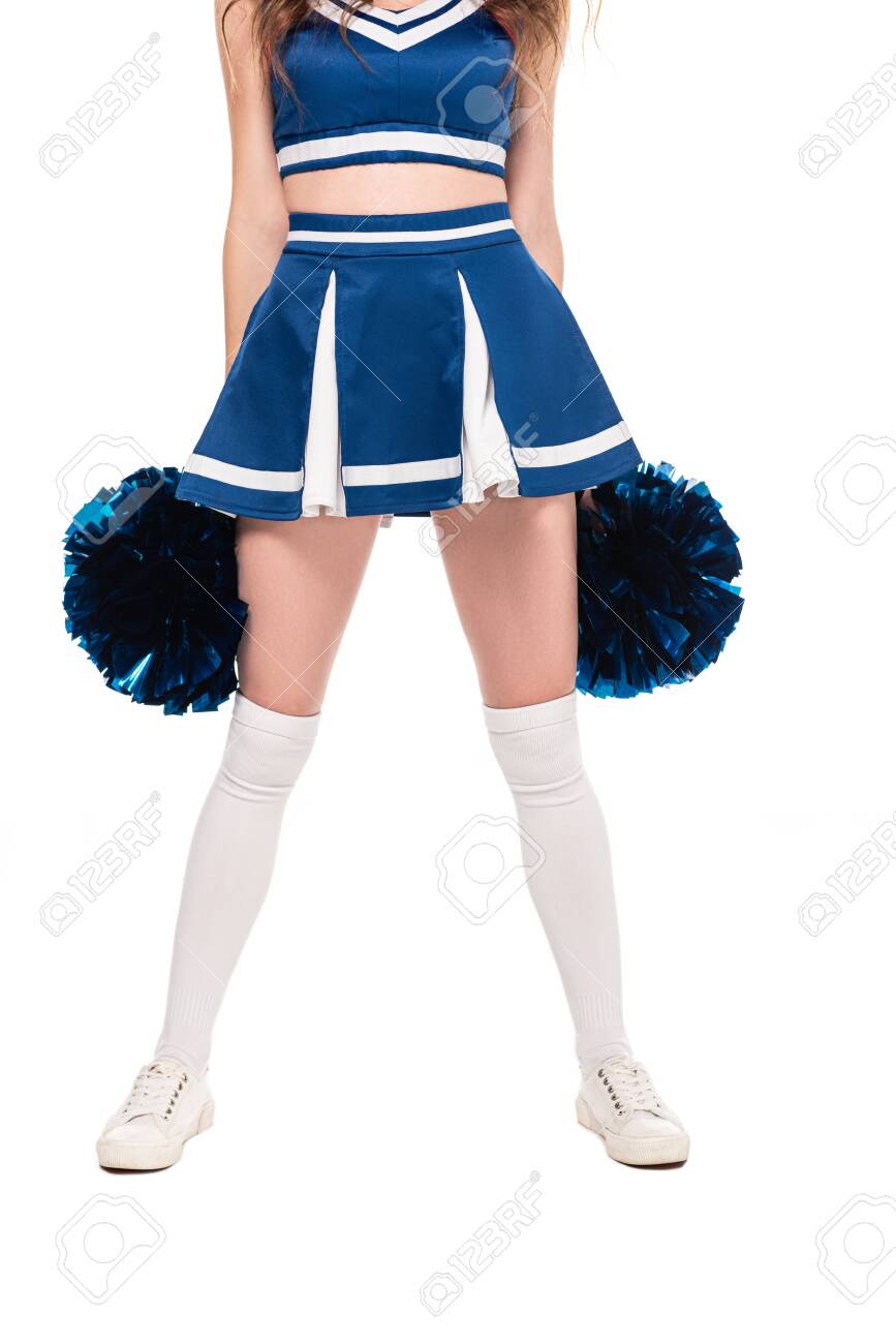 Partial View Of Cheerleader Girl In Blue Skirt And Gaiters Holding Stock Photo Picture And Royalty Free Image Image 147