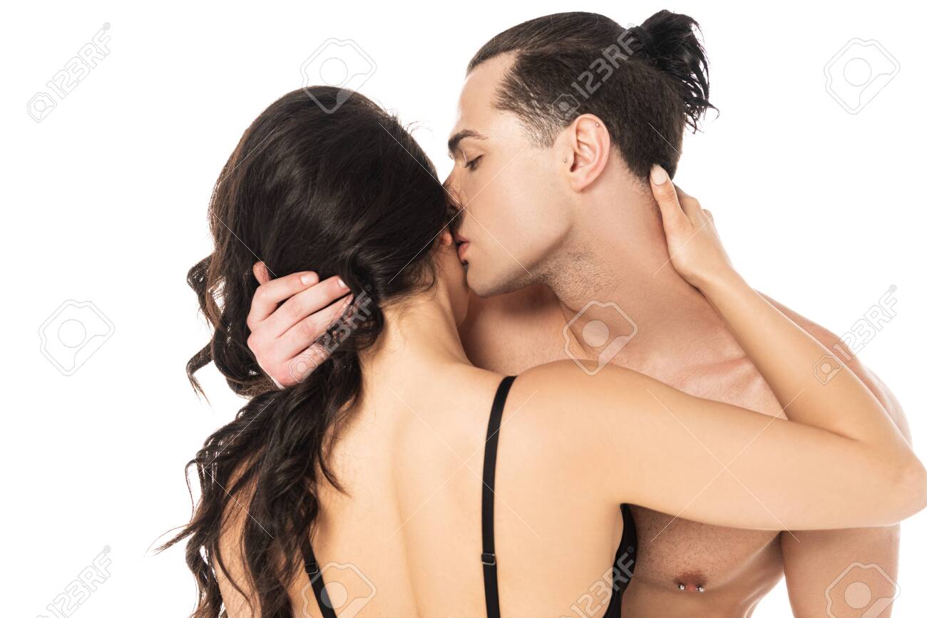 Shirtless Man With Nipple Piercing Kissing Girlfriend Isolated On White  Stock Photo, Picture and Royalty Free Image. Image 128150279.