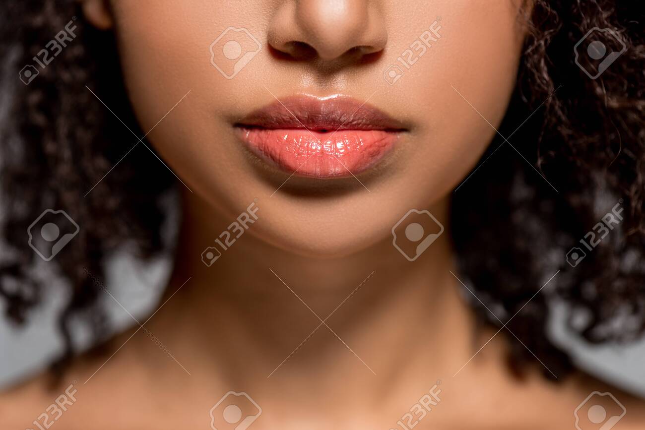 Cropped View Of African American Girl With Beautiful Lips, Isolated On Grey  Stock Photo, Picture and Royalty Free Image. Image 139438551.