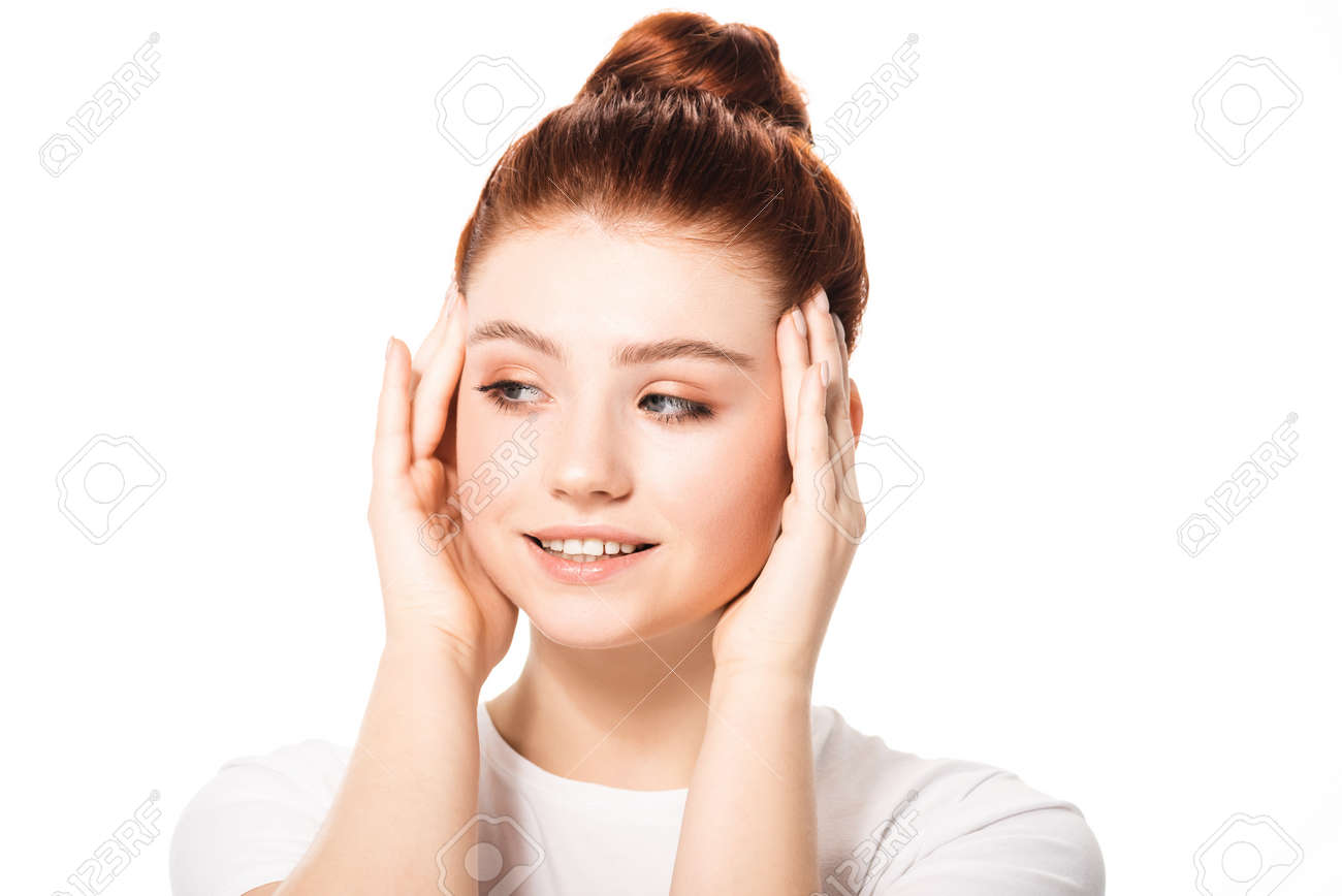 beautiful smiling female teenager with clean skin, isolated on white - 143094980 beautiful smiling female teenager with clean skin, isolated on white - 143094980