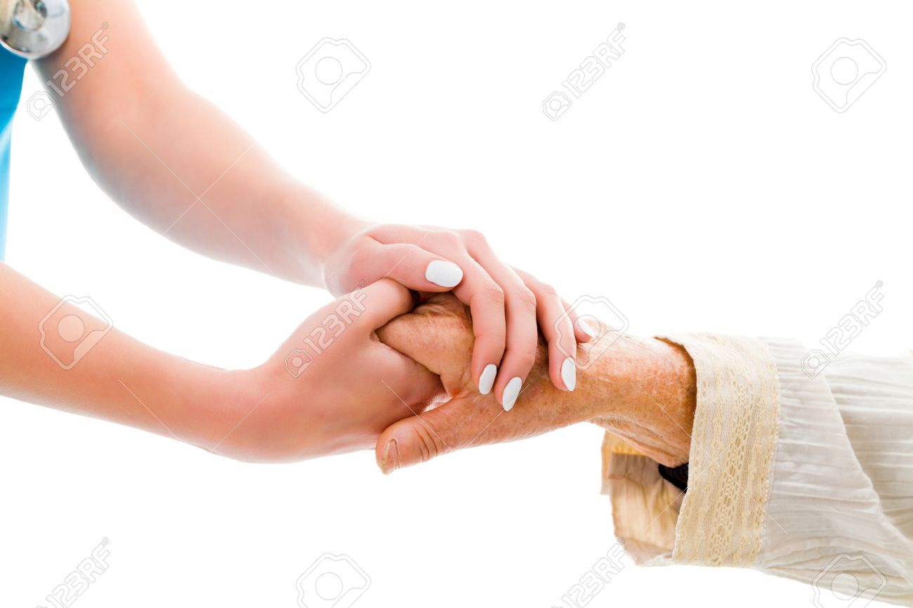 supporting hands for senior woman doctor and elderly patient