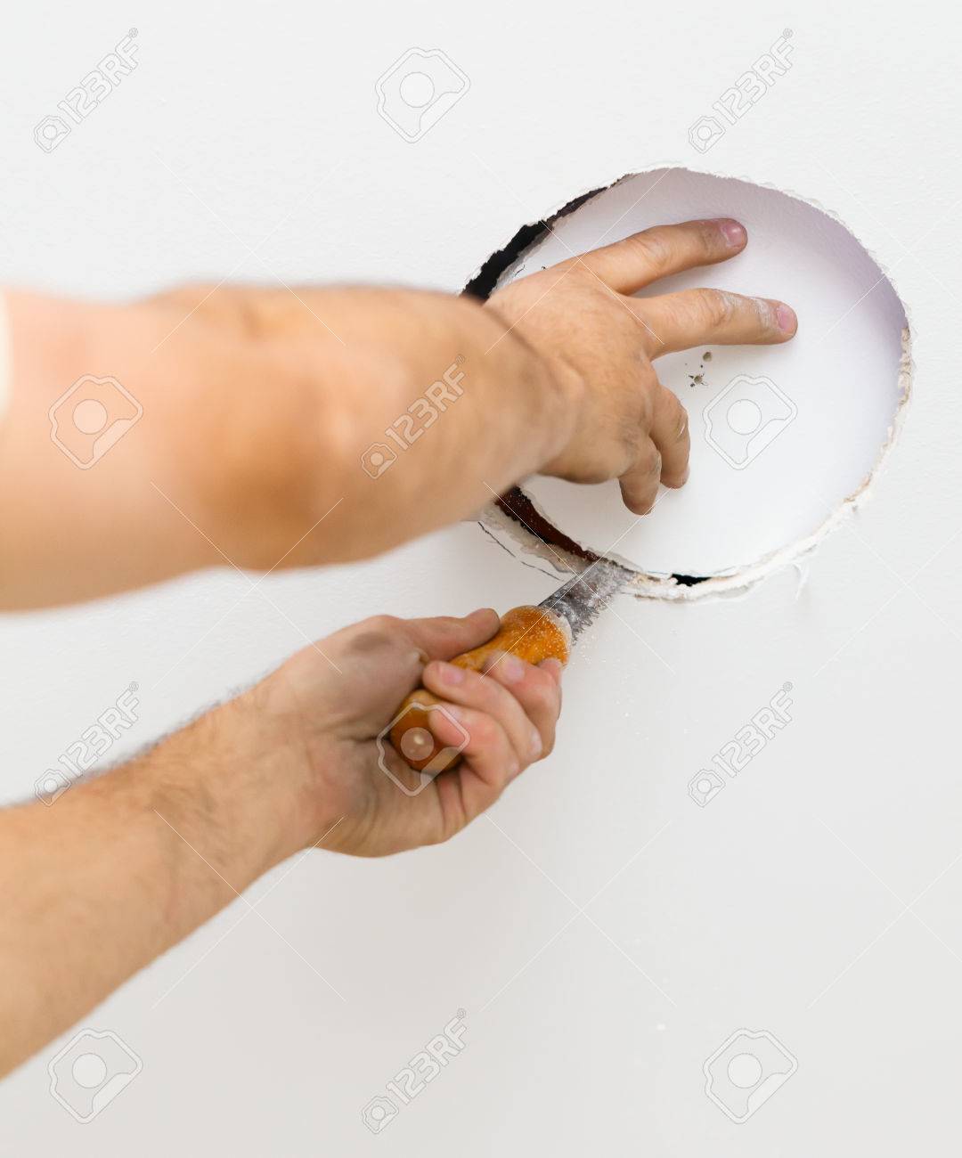 First Step In Installing Ecological Light In Ceiling By