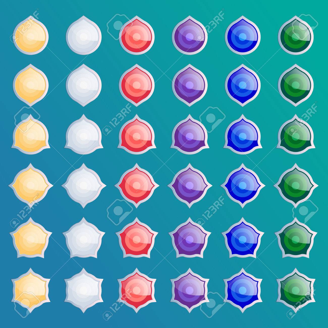 円ボタンは 異なる色のテクスチャでアプリのアイコンを設定します ゲームのボタンのセットです ゲーム イラストのインターフェイスです インフォ グラフィックの要素 のイラスト素材 ベクタ Image