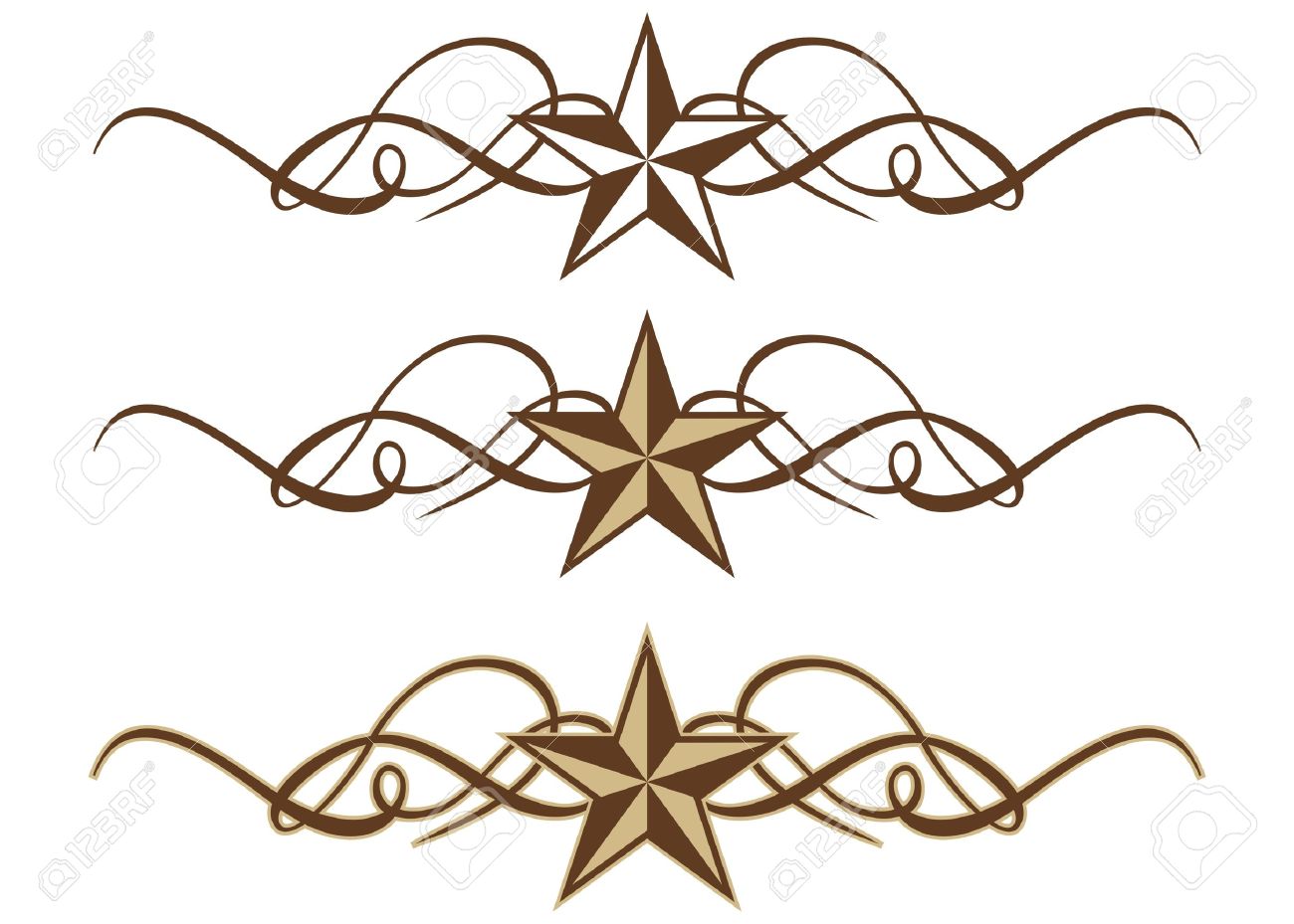 Three Western Star Scrolls In Format Royalty Free SVG, Cliparts, Vectors,  And Stock Illustration. Image 15820810.