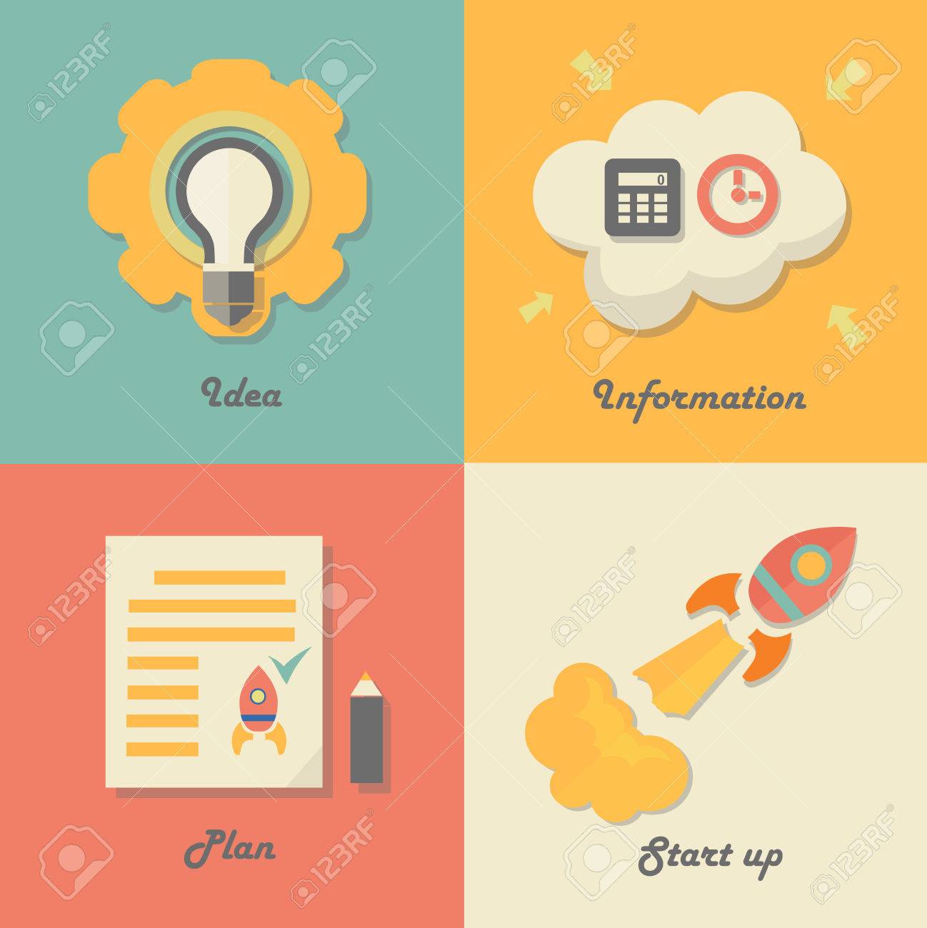 illustration set of start up icons for new business ideas innovation and information rocket and paper flat design vector illustration - Graphic Design Business Ideas illustration set of start up icons for new business ideas innovation and information rocket and paper flat design vector illustration - Graphic Design Business Ideas