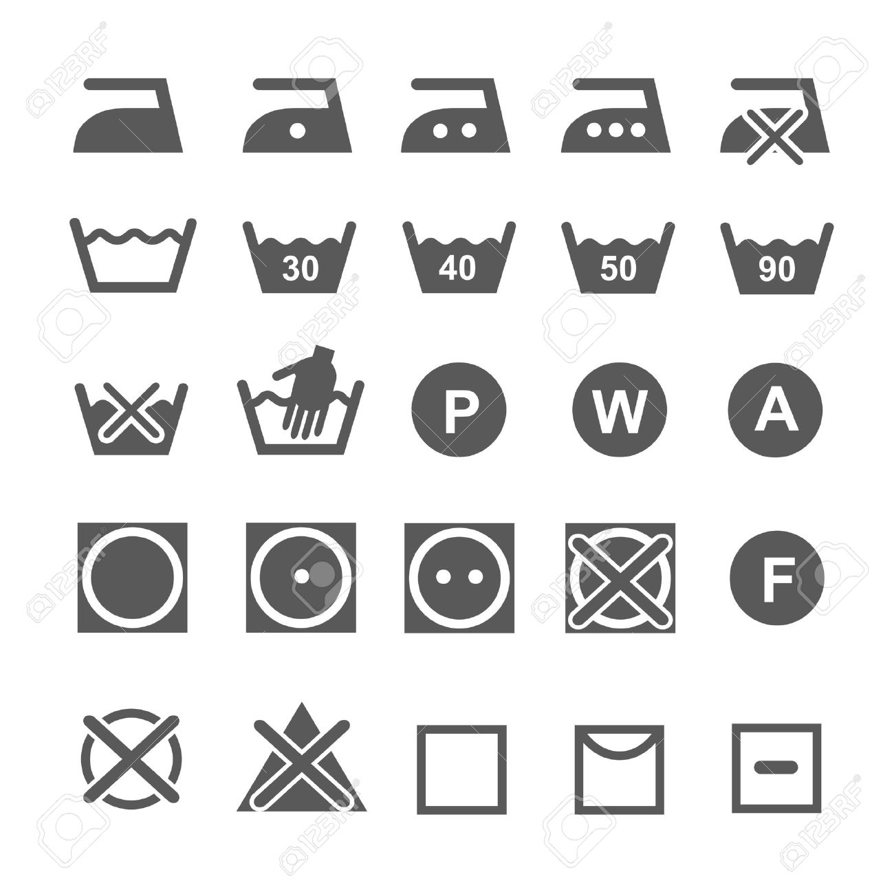set of washing symbols laundry icons isolated on white background