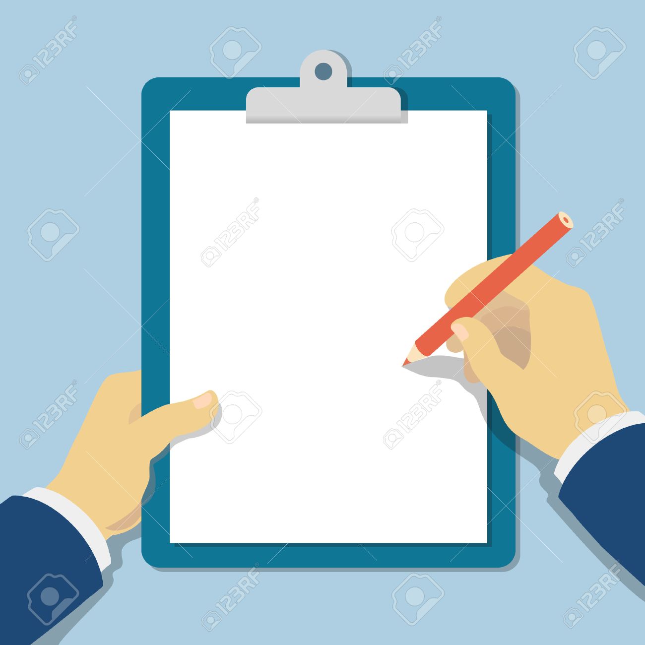 Vector modern flat illustration hands holding clipboard with empty sheet of paper and pencil - 40274551 Vector modern flat illustration hands holding clipboard with empty sheet of paper and pencil - 40274551