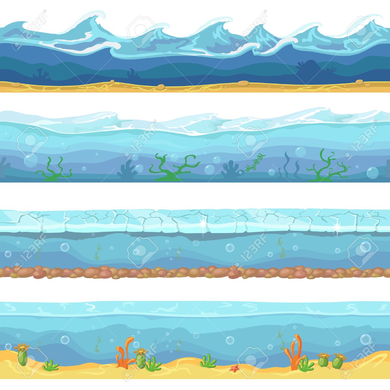 water waves or ocean sea seamless backgrounds set for ui game